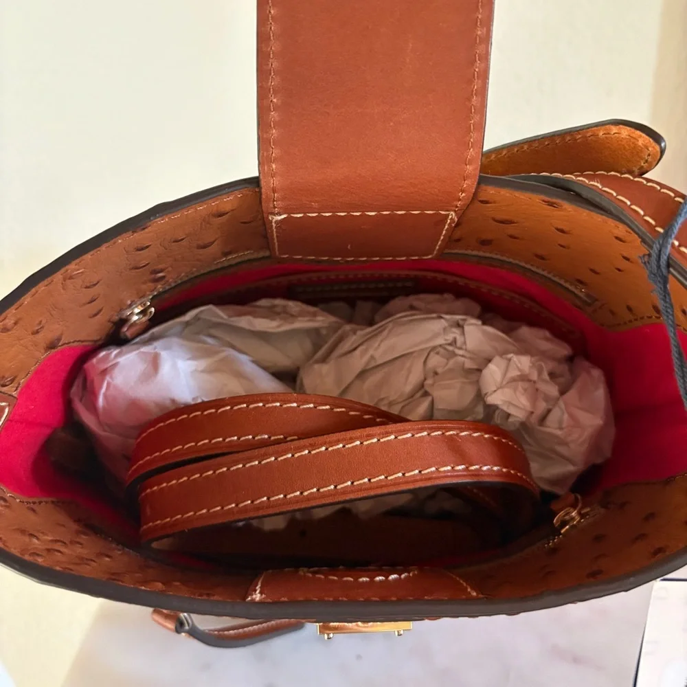 Dooney & Bourke Tan Ostrich-Embossed Crossbody Bag - Picture 4 of 8